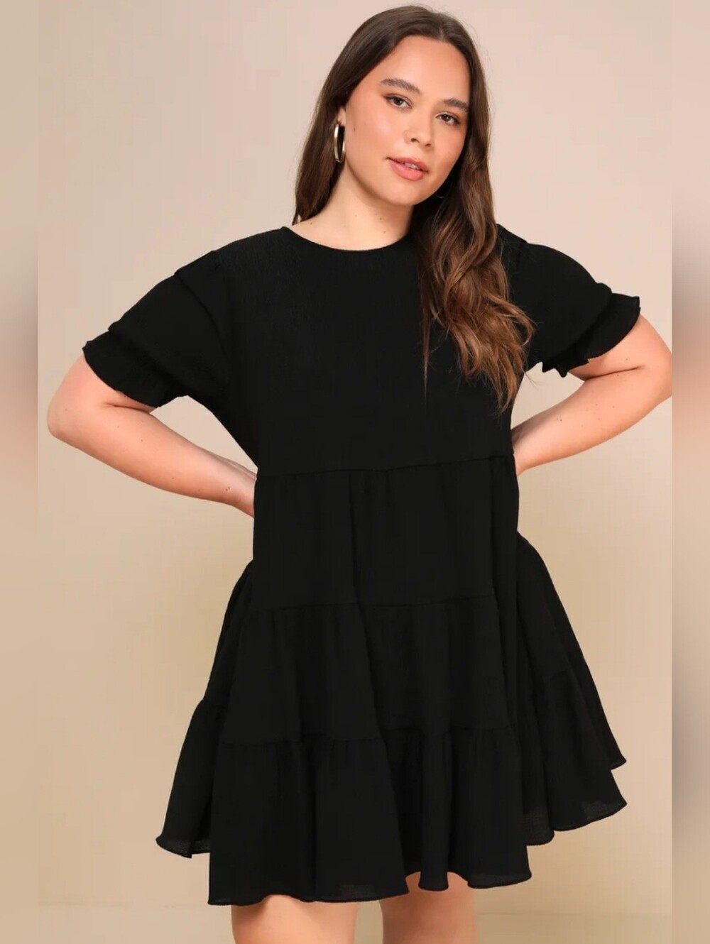 Lulus Favorite Day Black Puff Sleeve Tiered Mini Dress Size S
